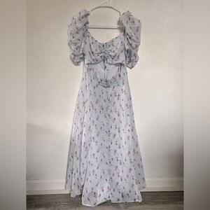 Quanta du soleil de Paris Amour cutout floral prairie midi dress pastel blue S